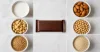Chocolate packages separated beside milk, almond, peanut, soy and wheat allergen symbols