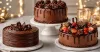 Three chocolate birthday cakes showing drip, texture and fruit decoration ideas