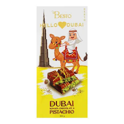 Besto Hello Dubai Kunafa Pistachio Chocolate 100g — front of pack