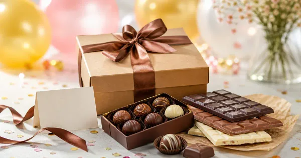 Unbranded birthday chocolate box with truffles, bars and a blank greeting card Unbranded birthday chocolate box with truffles, bars and a blank greeting card
