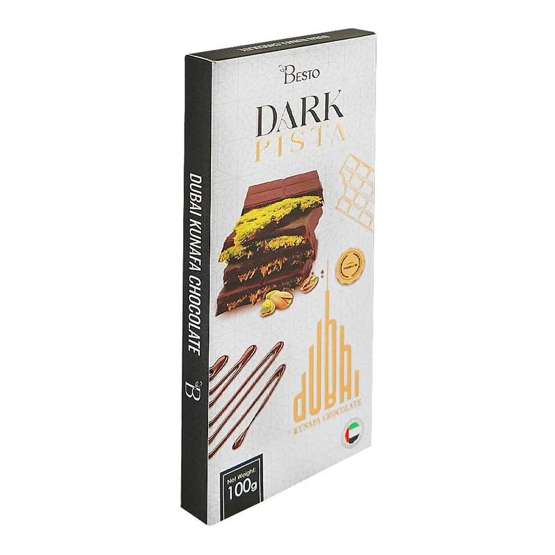 Besto Dark Pista Dubai Kunafa Chocolate 100g — White Pack