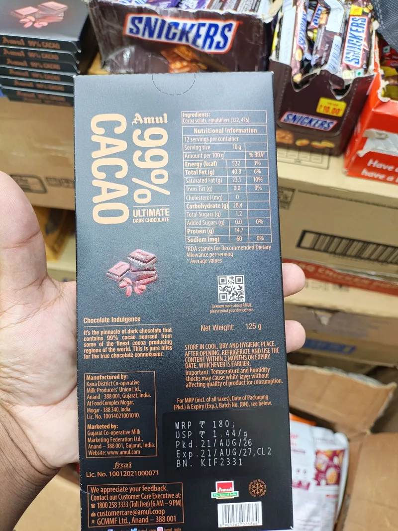 Amul 99% Cacao Ultimate Dark Chocolate 125g