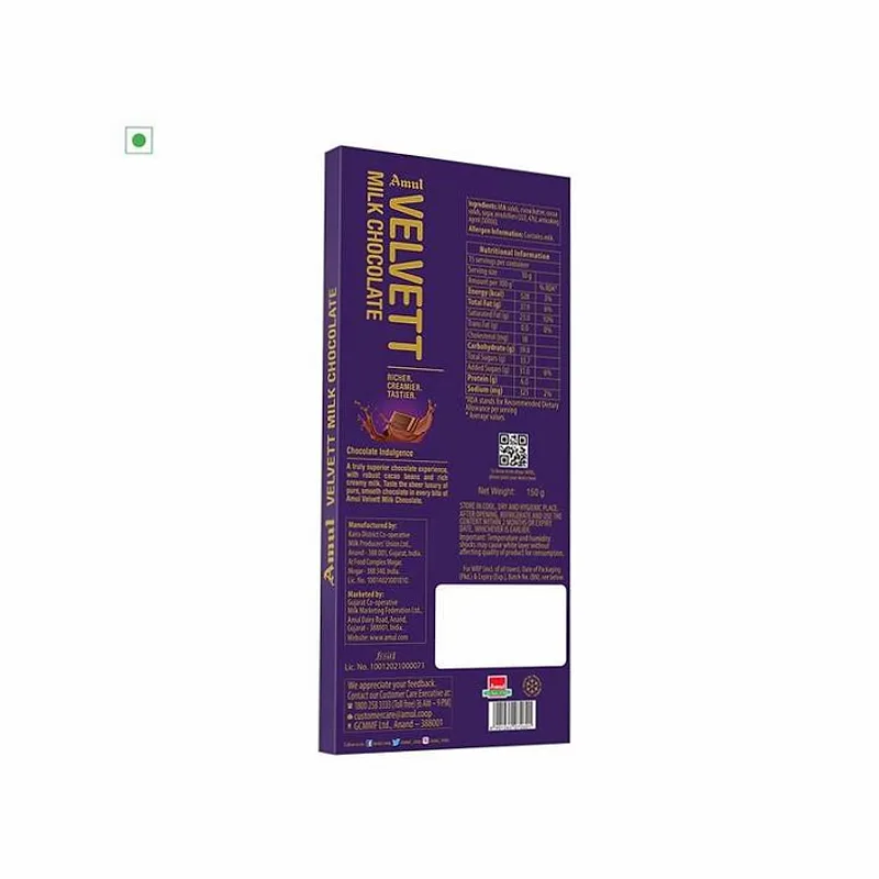 Amul Velvett Milk Chocolate Bar 150g