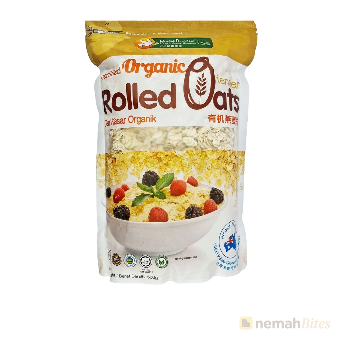 Health Paradise Rolled Oats 500g Organic Tender Pack